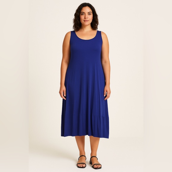 Eileen Fisher Dresses & Skirts - EILEEN FISHER Navy Sleeveless Midi Dress W/ Gathered Hem— Made in USA (L)